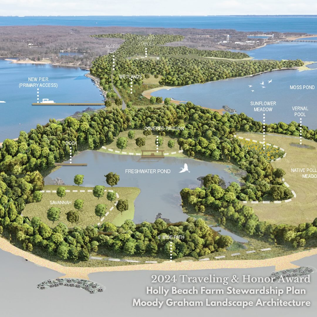 🌿 Award Spotlight: Holly Beach Farm Stewardship Plan
Designed by @instamoodygraham 
📍Chesapeake Bay, MD

300 acres of wetlands, wildlife habitat, and tidal shoreline—this conserved site blends ecological richness with a layered cultural past.

The stewardship plan weaves together:
🌾 Living shorelines
🌳 Reforestation zones
🧪 Ecological research plots
🏚️ Restored historic structures
🌀 And a “wheel of succession” showing how fallow land grows into forest

Holly Beach Farm is poised to become a hub for environmental education and climate research—just miles from a growing urban population.

💬 How do you communicate the value of fragile ecological sites to decision-makers and the public? Drop your thoughts below! 👇

Learn more about the project on our Reels page.

See how this award-winning project is reshaping workplace landscapes. Full story in our latest publication—link in bio!

2024 Traveling & Honor Award
Analysis & Planning
Holly Beach Farm Stewardship Plan
@instamoodygraham 

#thisislandscapearchitecture
#ClimateResilience #EcologicalDesign
#ConservationDesign 
@nationalasla