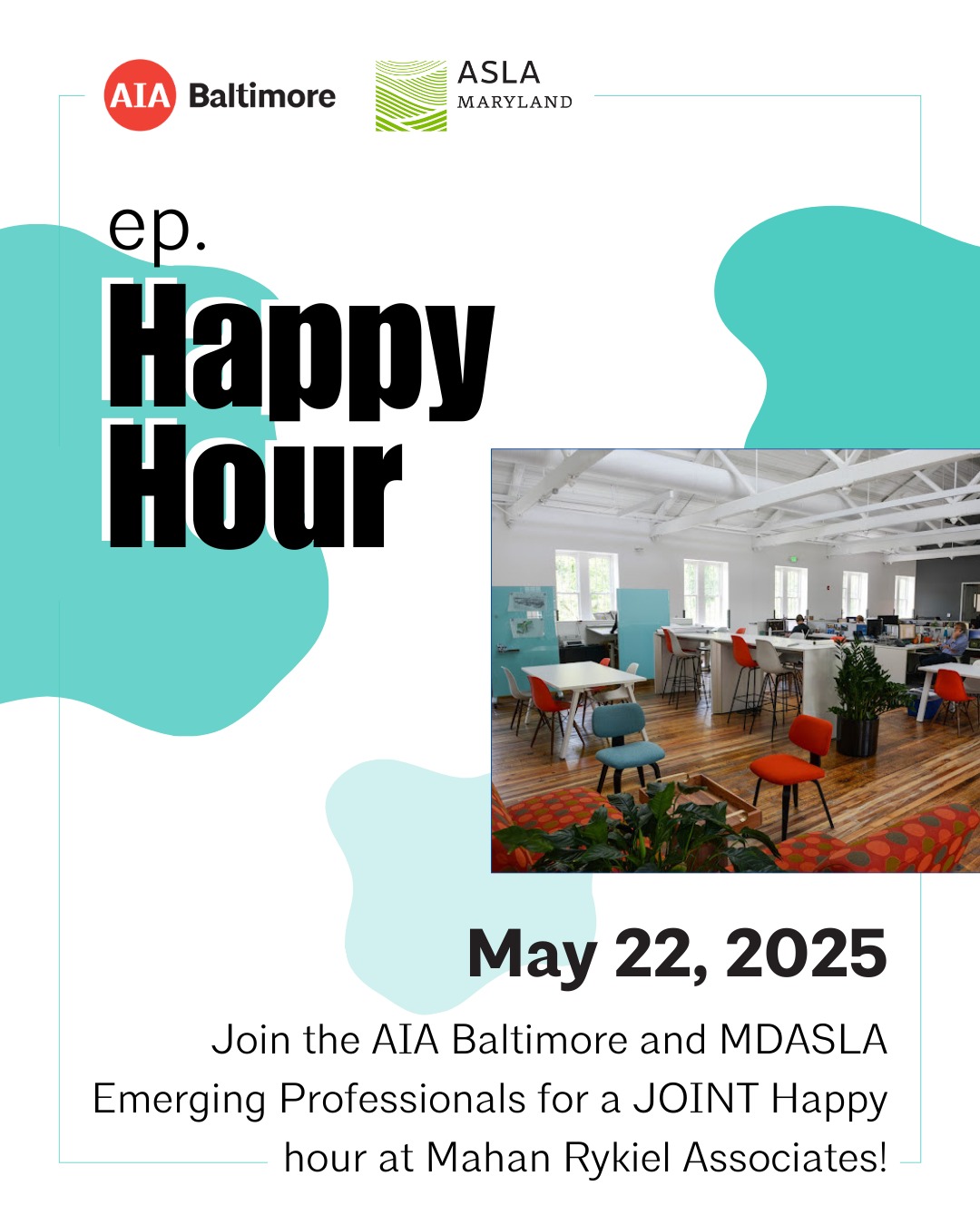 🍻 Join us next Thursday, May 22 for a Happy Hour + Studio Tour at one of Maryland’s top landscape architecture firms, @mahan_rykiel !

Hosted by @aiabaltimore and @asla_md — open to all emerging professionals in architecture, landscape architecture, and allied fields. Don’t miss this chance to connect and explore!

✅ Free to attend — register through the link in bio!
#EmergingProfessionals #HappyHour #LandscapeArchitecture #ArchitectureCommunity #AIA #ASLA #BaltimoreEvents