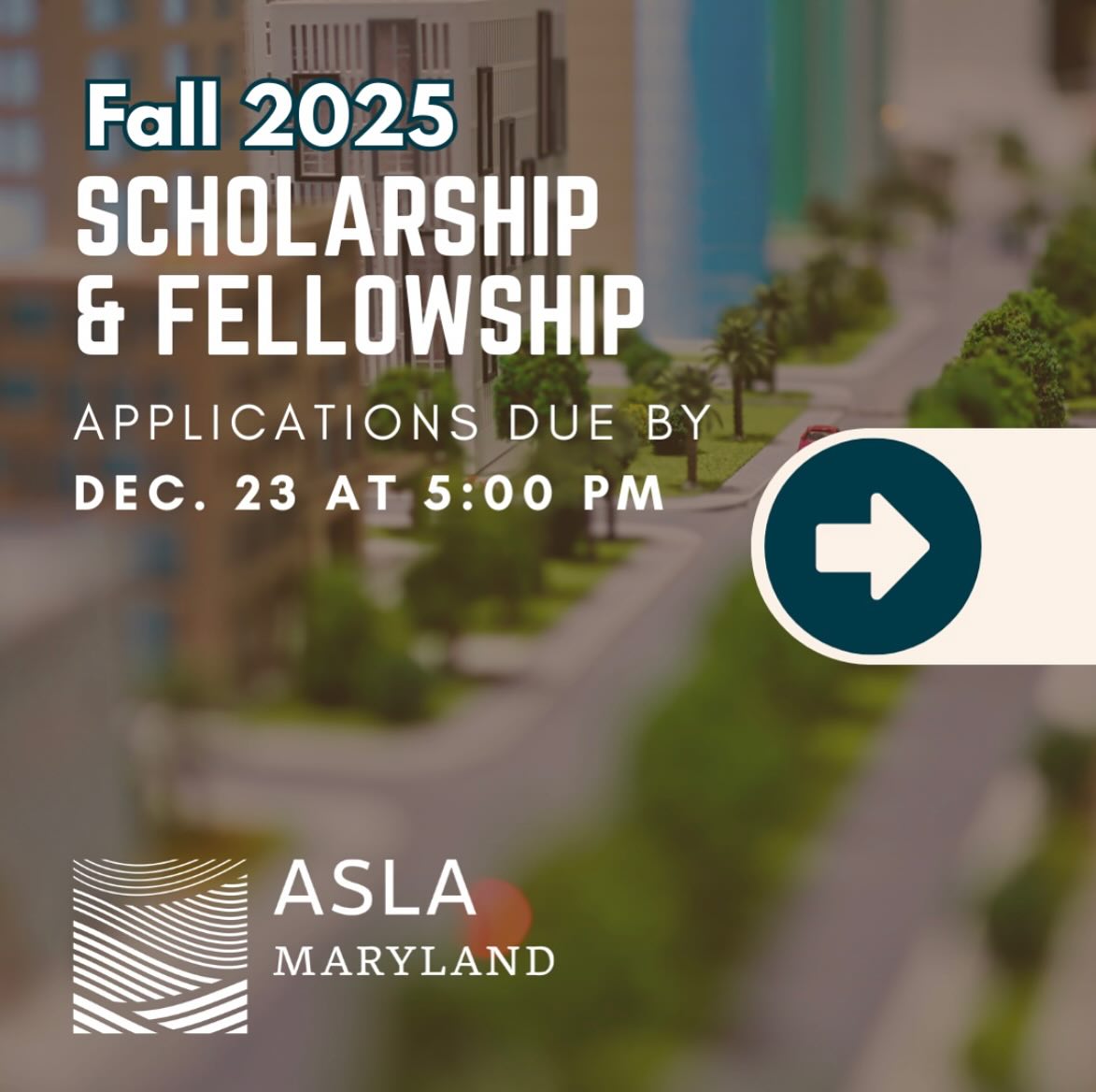 Applications are OPEN for the 2025 Maryland ASLA Scholarships + Fellowship! 

Recognizing students who lead with creativity and passion — including the Mayan Rykiel Diversity in Landscape Architecture Scholarship, celebrating 40+ years of the firm’s WBE/MBE legacy and supporting women and minority students in the field. 

💰$1K Scholarships | $2K Fellowship | $2.5K Mayan Rykiel Scholarship
🗓️ Apply by Dec. 23 at 5 PM 
🔗Link in bio for details! 

#MDASLA #LandscapeArchitecture #ScholarshipOpportunity #FutureLandscapeArchitects #WomenInDesign