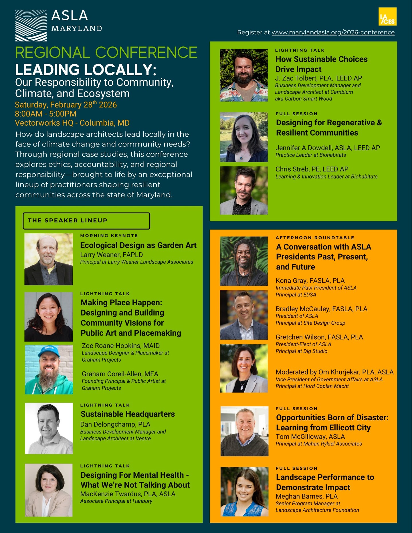 Maryland ASLA is proud to host this exceptional lineup of speakers at our Regional Conference on February 28! 🌿

Use the link in our bio to secure your spot and earn 6.0 LACES PDH (HSW).